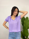 SOLENE LAVENDER RUFFLE NECK TOP