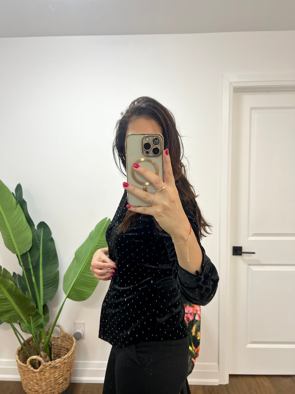 BUTTONDOWN BLACK VELVEET MINI RHINESTONE