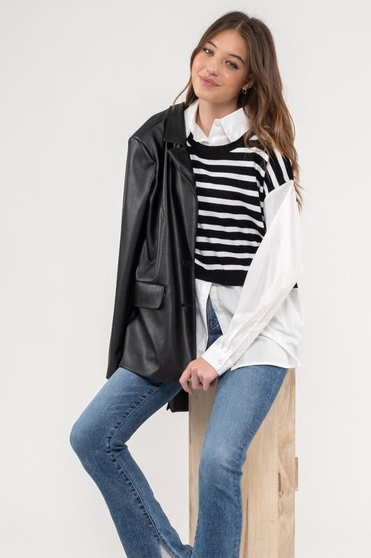 FOOLER BLK WHITE STRIPE ATTACHED