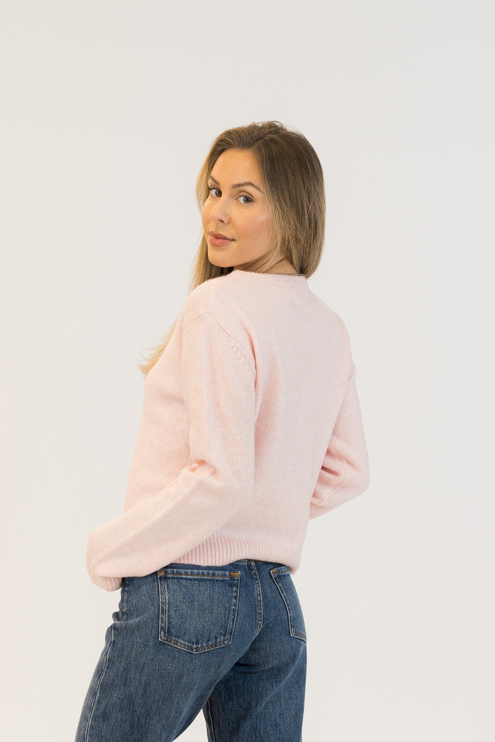 AISHA PINK CRYSTAL BUTTON CARDIGAN`