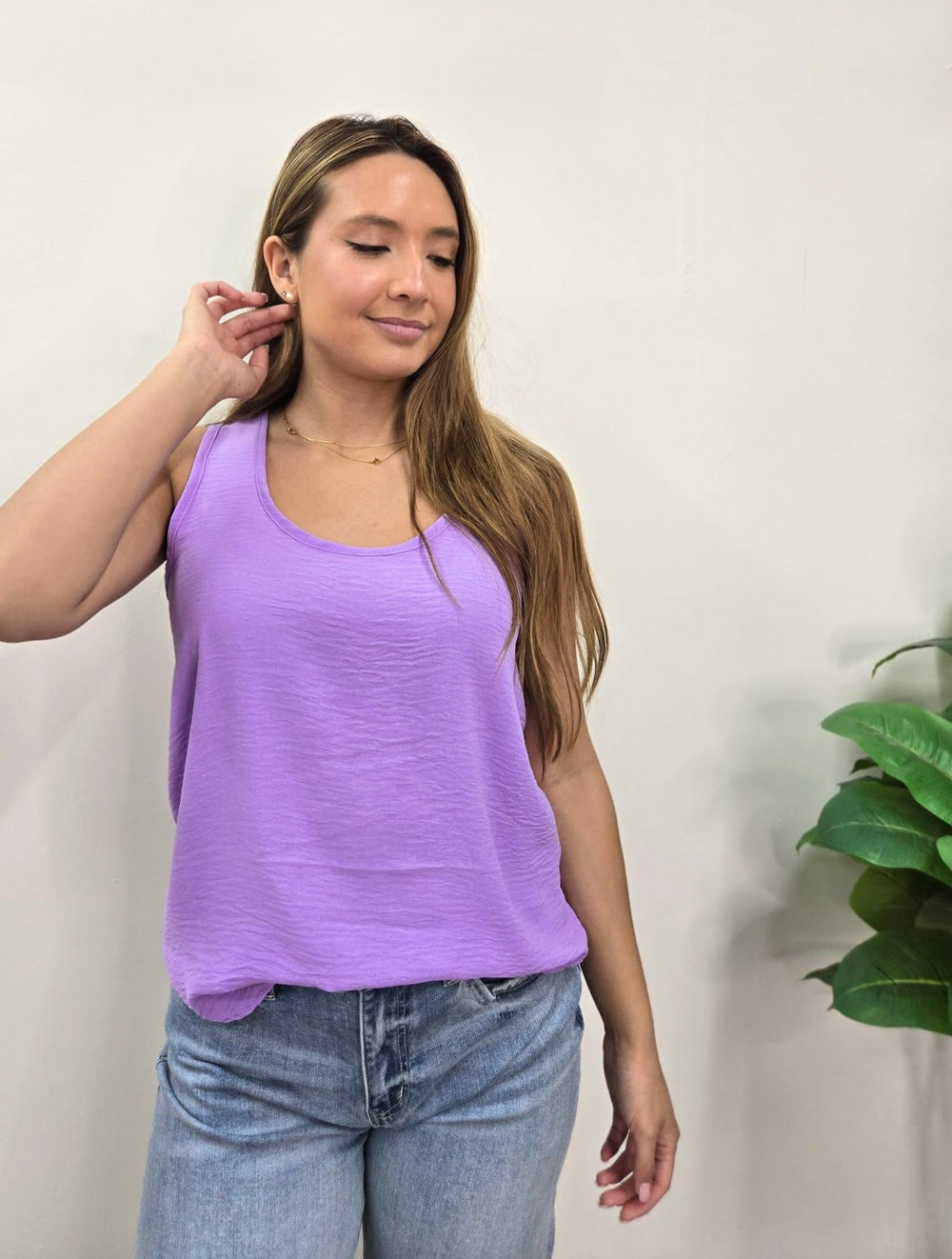 LAVENDER CREPE FLOWY TANK