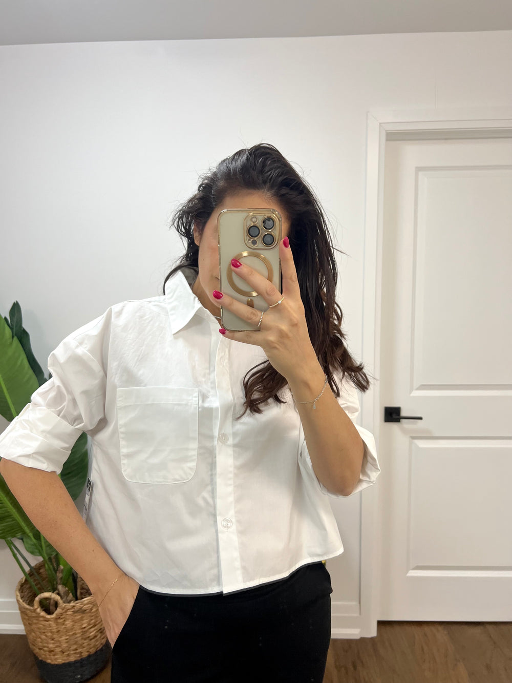 KERWIN COTTON WHITE CUFFED BLOUSE