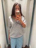 CREELE LACE Grey VNECK LIGHT SWEATER