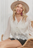 VALIA SHEER SLV WHITE LACE BLOUSE