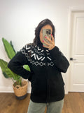 ALPINE BLK WHITE FAIR ISLE ZIP UP