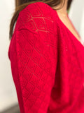 LIDIA RED OPEN CARDI W/PERF PRINT