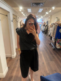 BILA POLKA BLACK RUFF NECK S SLV TOP