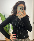 DIAMANTE BOWS RHINESTONE BLACK SWEATER