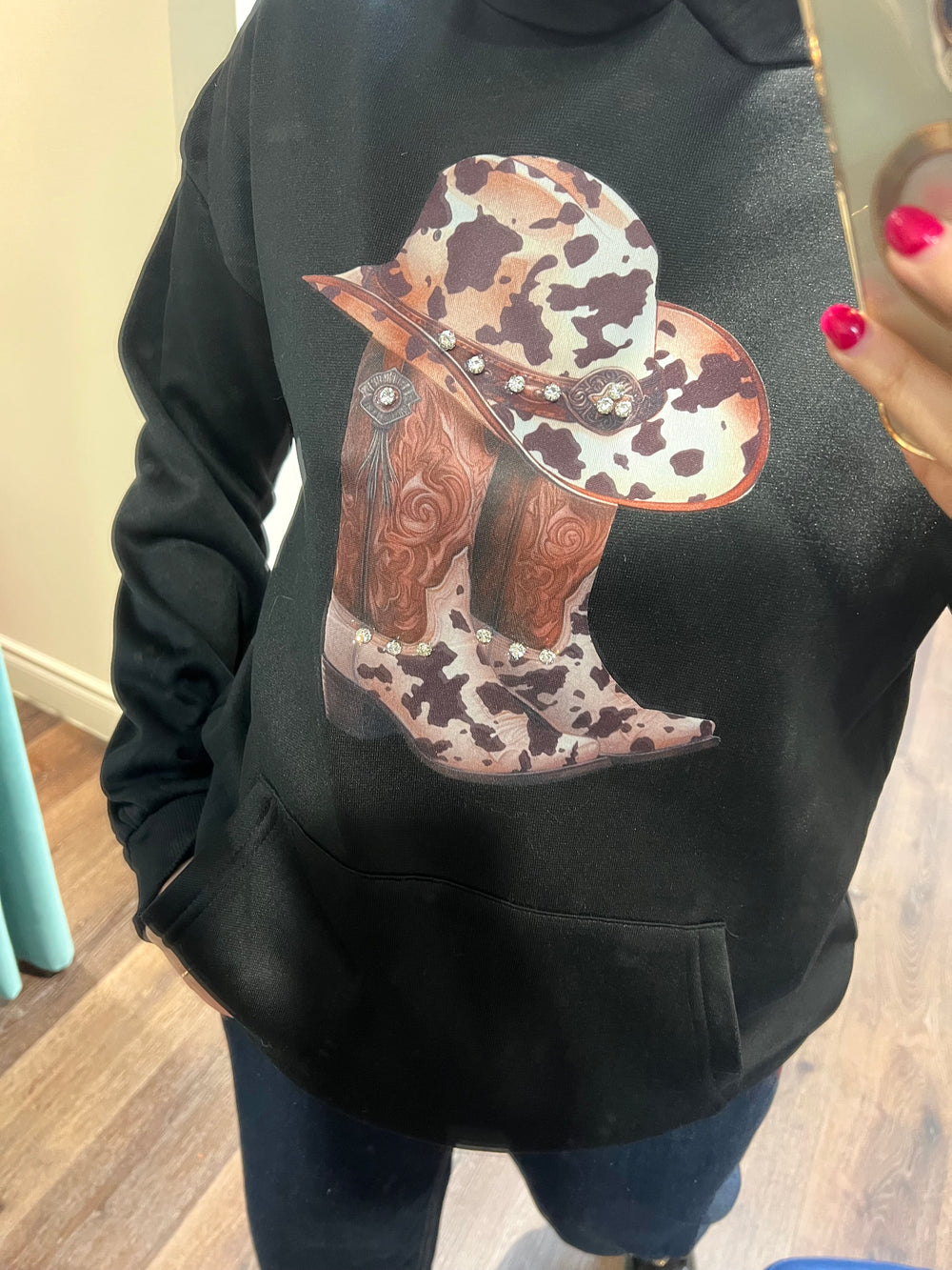 COWBOY RHINESTONE BLACK HOODIE