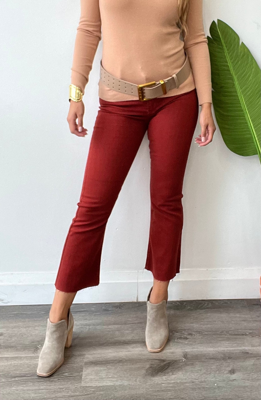 CRIMSON SCISSOR CUT STRETCH DENIM
