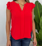 TOMATO RED FLUTTER TEE BLOUSE