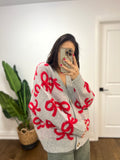 RED BOW GIRL GREY CARDI
