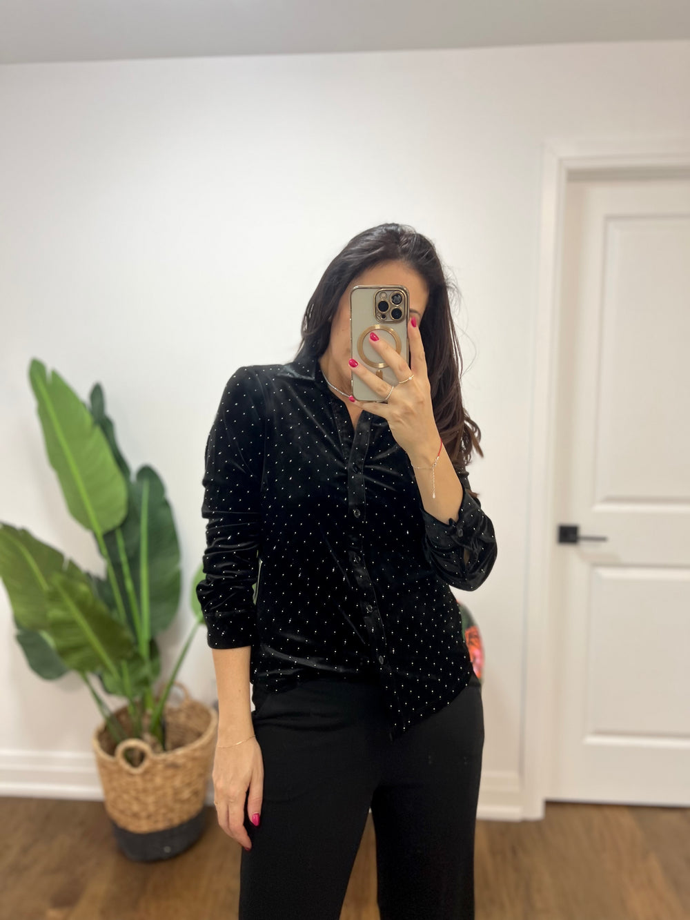 BUTTONDOWN BLACK VELVEET MINI RHINESTONE