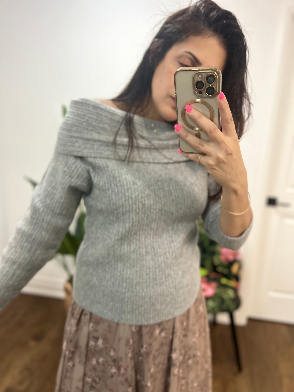 RIB MARILYN DOVE GREY OFF SHOULDER SW