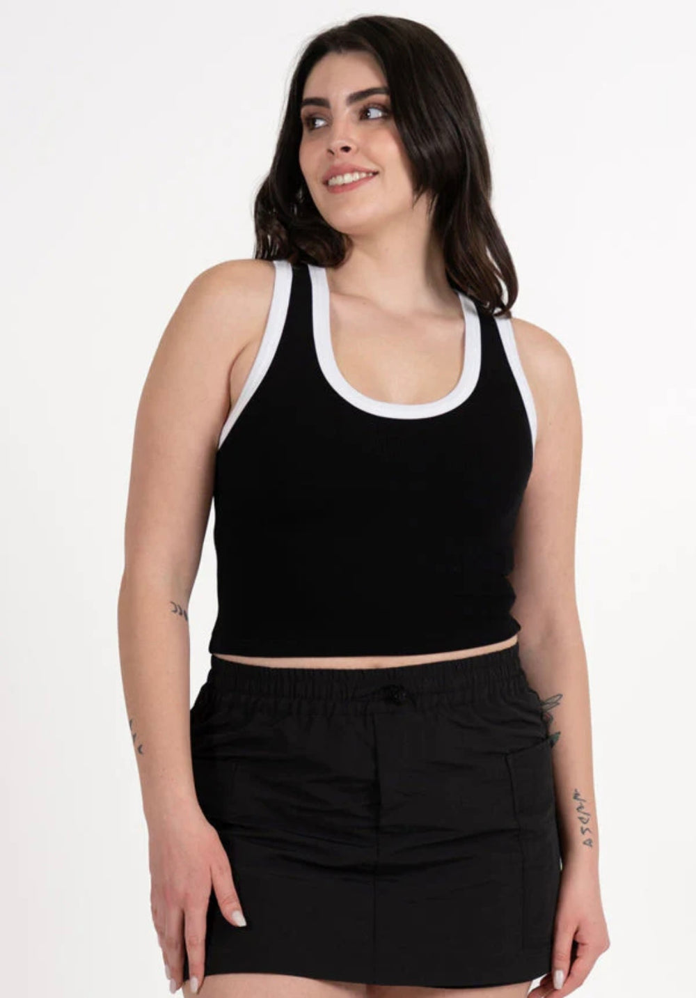 CONTRAST BAMBOO BLK WHITE TANK