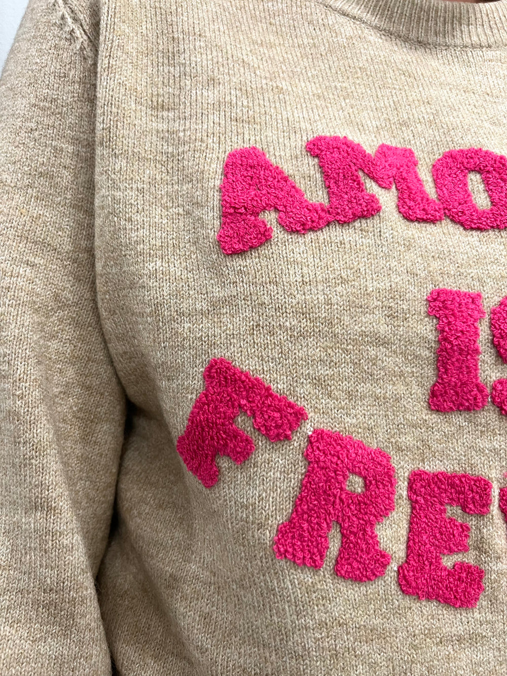 AMOUR IS FRENCH TAN WINTER SWEATER