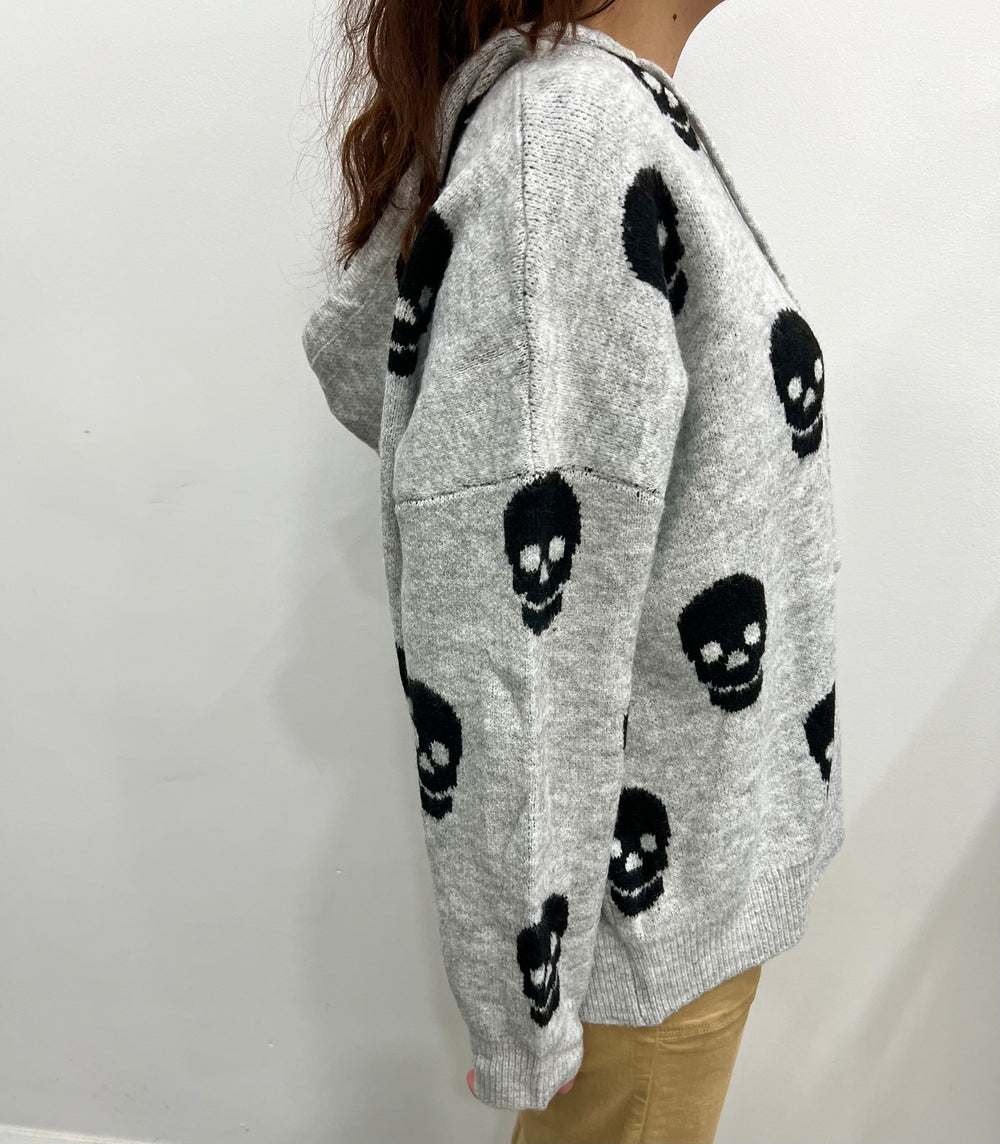 HAPPY SKULLS GREY KNIT HOODIE