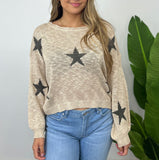 NATURAL ARMY STAR LIGHT SWEATER