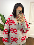 RED BOW GIRL GREY CARDI