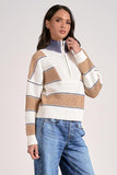 ELAN CAMEL STRIPE HALF ZIP RIB
