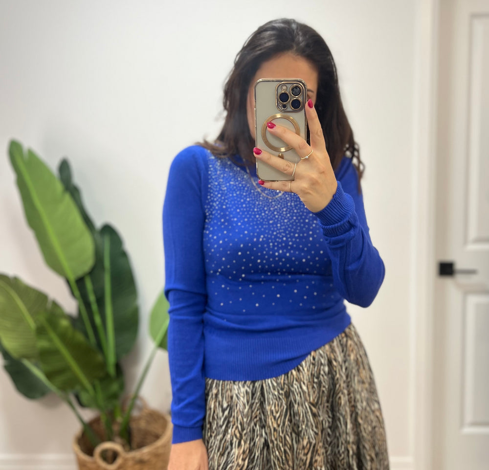RAINFALL RHINESTONE COBALT SWEATER