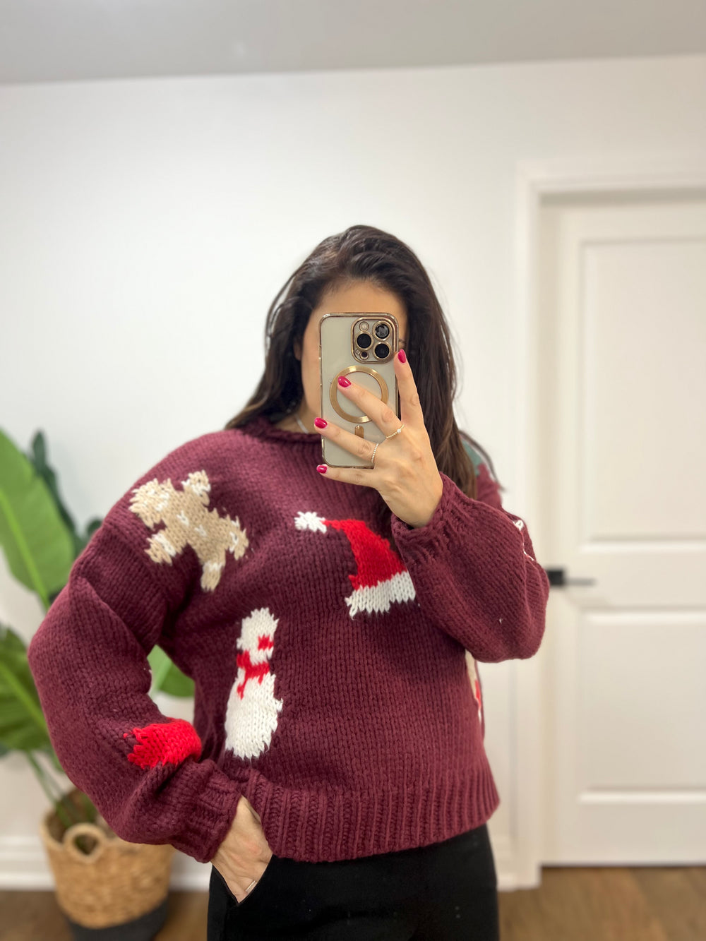 SNOWMAN XMAS BURGUNDY PULLOVER