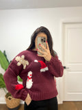 SNOWMAN XMAS BURGUNDY PULLOVER