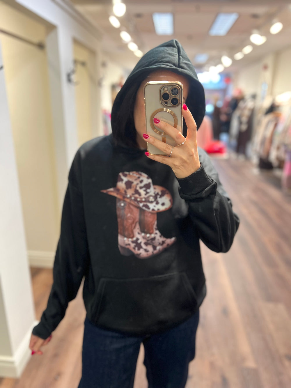 COWBOY RHINESTONE BLACK HOODIE