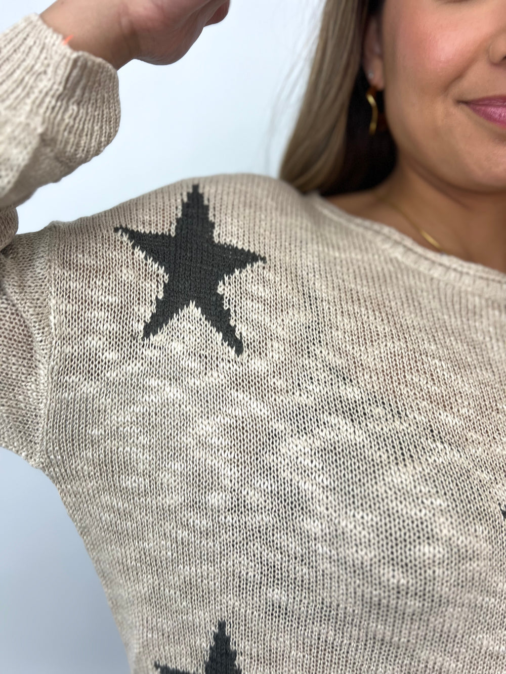 NATURAL ARMY STAR LIGHT SWEATER