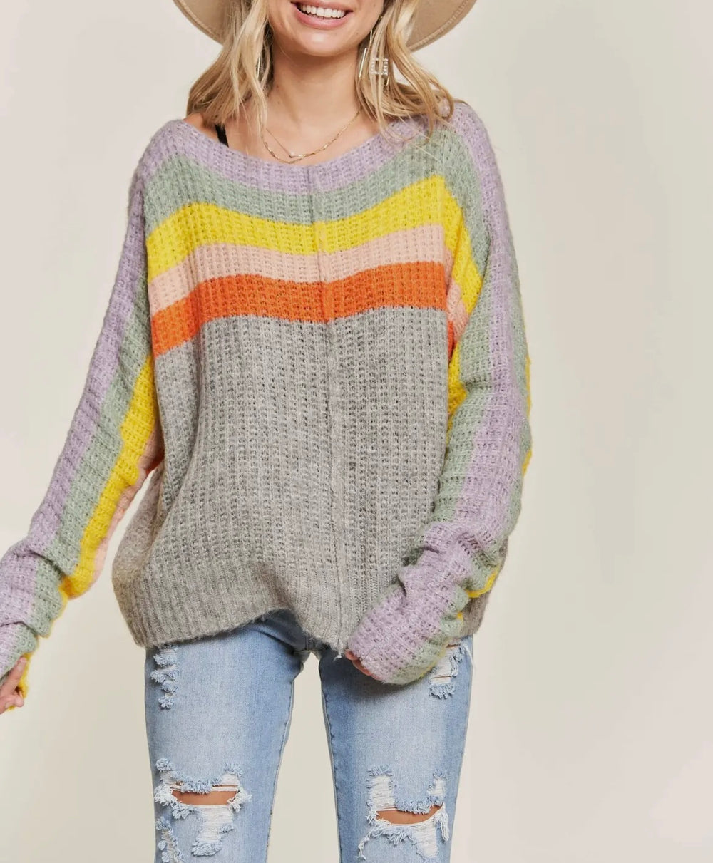 H GREY COLOUR STRIPE LIGHT SWEATER