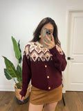 KATLEYN PRUNE L/S GOLD BUTTON CARDI FAIR