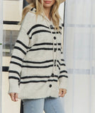 VIC STRIPE SOFT HOODED CARDI BUTTONUP