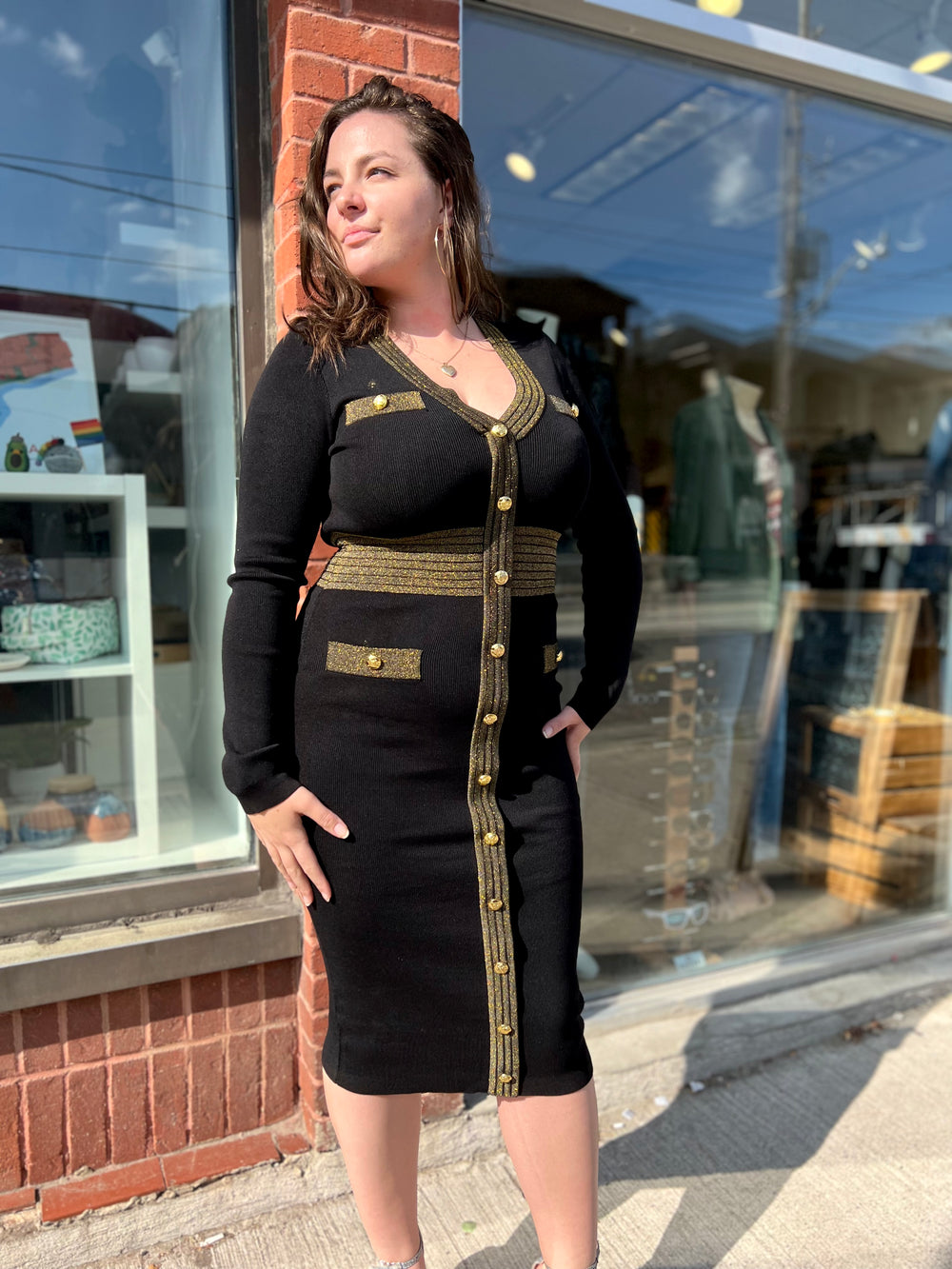 LADY CAPTAIN BLK KNIT GOLD MILITARY DR
