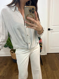 TIMONTY WHITE STRIPE KNOTTED BLOUSE