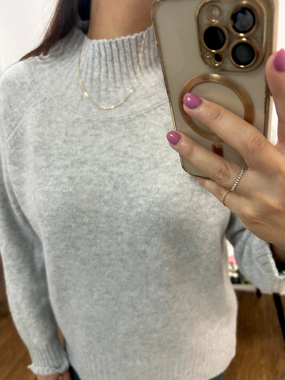 ANISTON GREY FUNNEL CLASSIC SWEATER