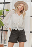 VALIA SHEER SLV WHITE LACE BLOUSE