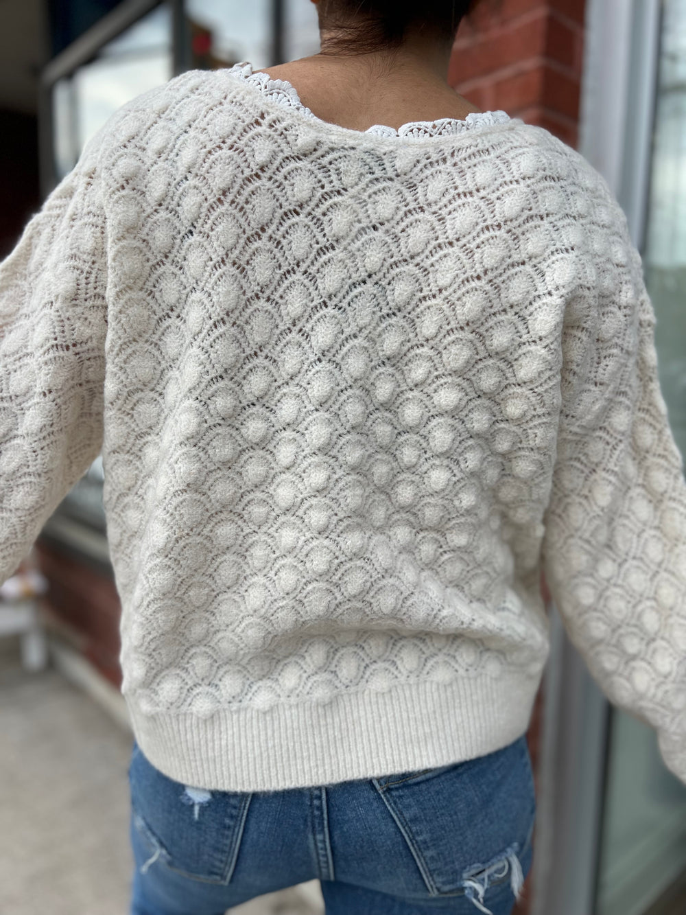 ALEGRA BEIGE EMBROIDERED TRIM SWEATER