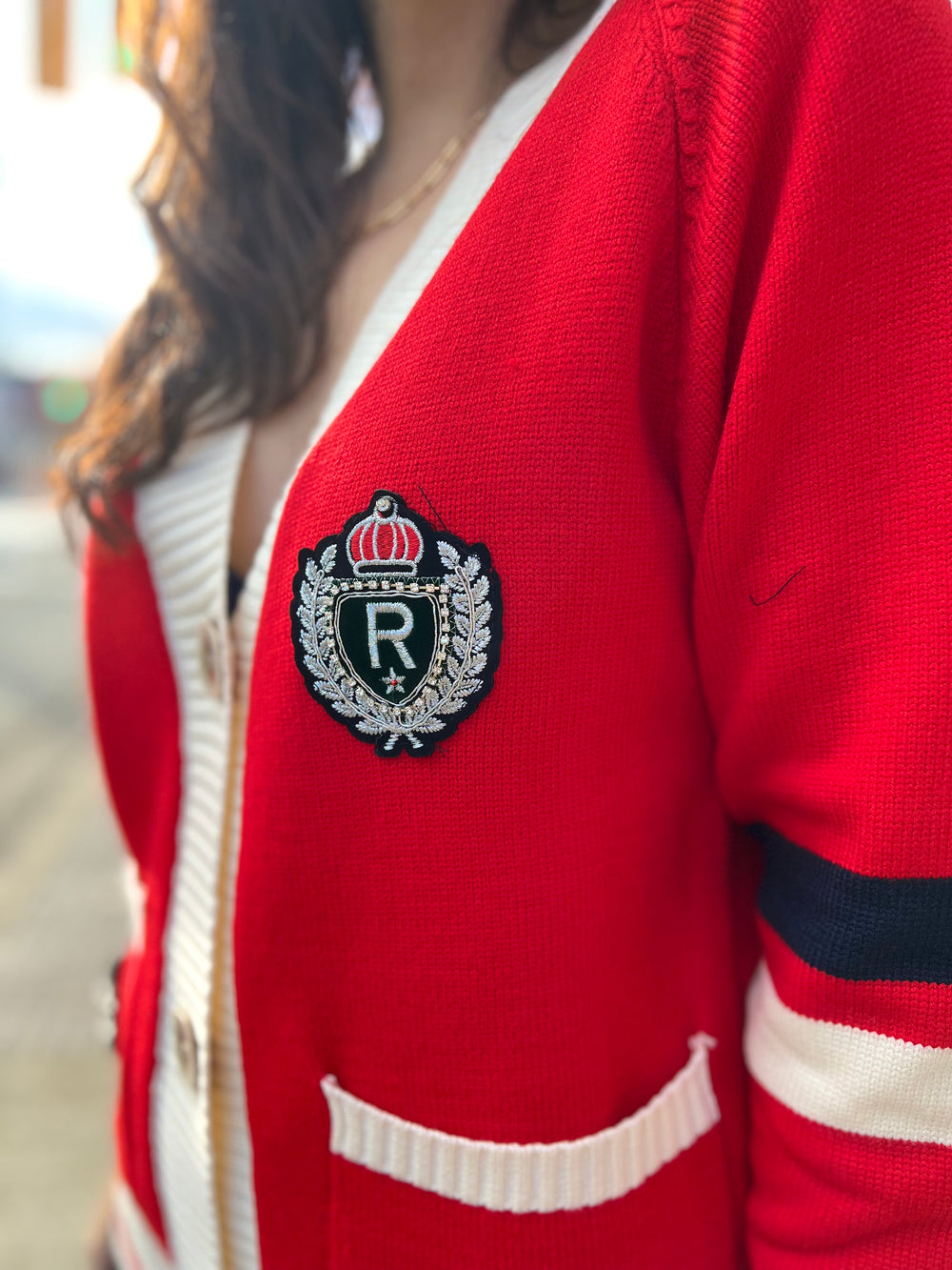 RED ROYAL CREST CARDI