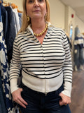 FABLE DOUBLE ZIP BLK WHITE STRIPE CARDI