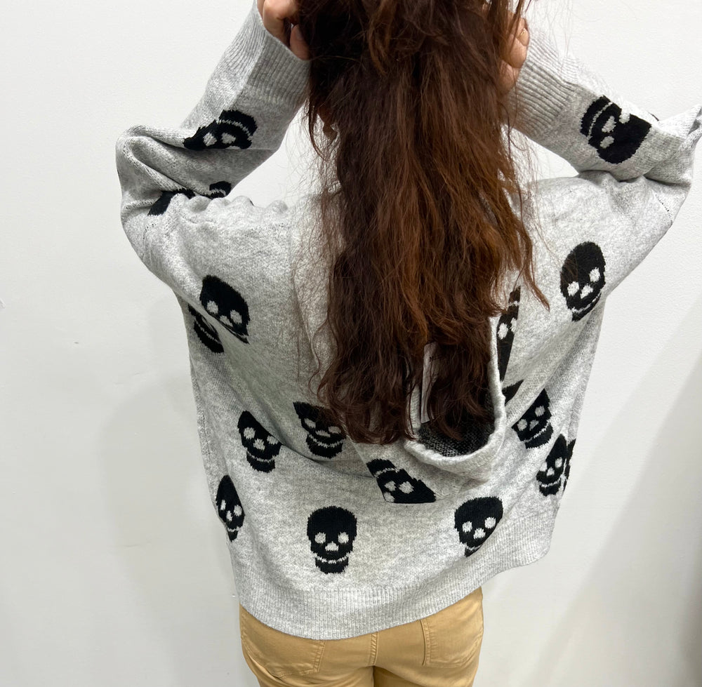 HAPPY SKULLS GREY KNIT HOODIE