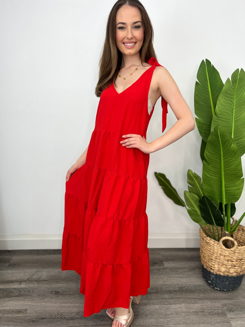 RIVER DAYS RED CREPE MAXI