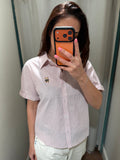 10TEDDY LIGHT PINK STRIPE S/SLV BUTTONDO