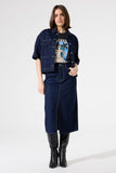 SLIT DENIM INDIGO SKIRT