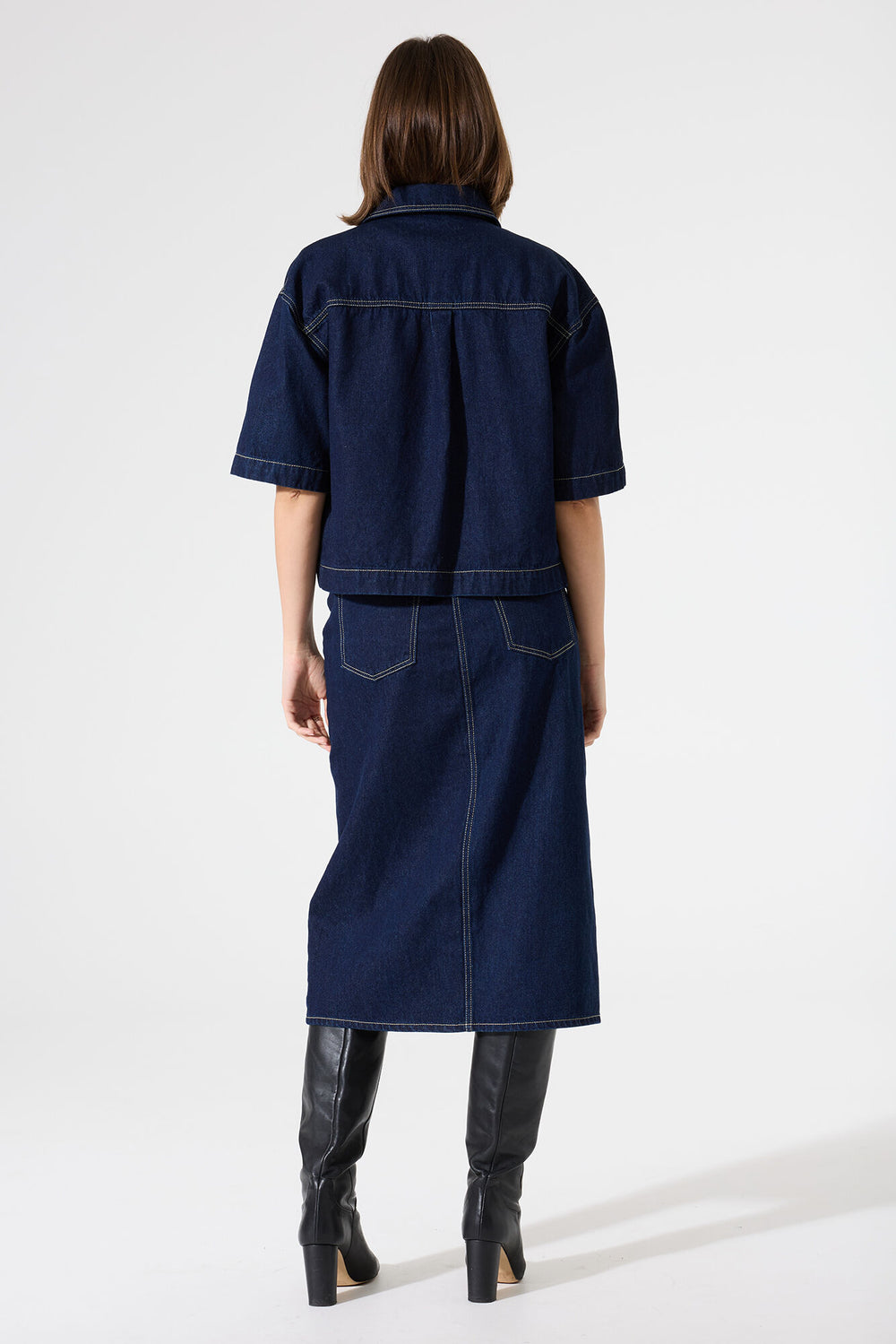 SLIT DENIM INDIGO SKIRT