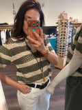OLIVE CROCHET STRIPE  JOHNNY NECK