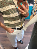OLIVE CROCHET STRIPE  JOHNNY NECK