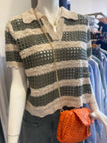 OLIVE CROCHET STRIPE  JOHNNY NECK