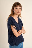 LITTLE NAVY WHITE DOT S/SLV TOP