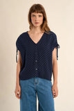 LITTLE NAVY WHITE DOT S/SLV TOP