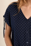 LITTLE NAVY WHITE DOT S/SLV TOP